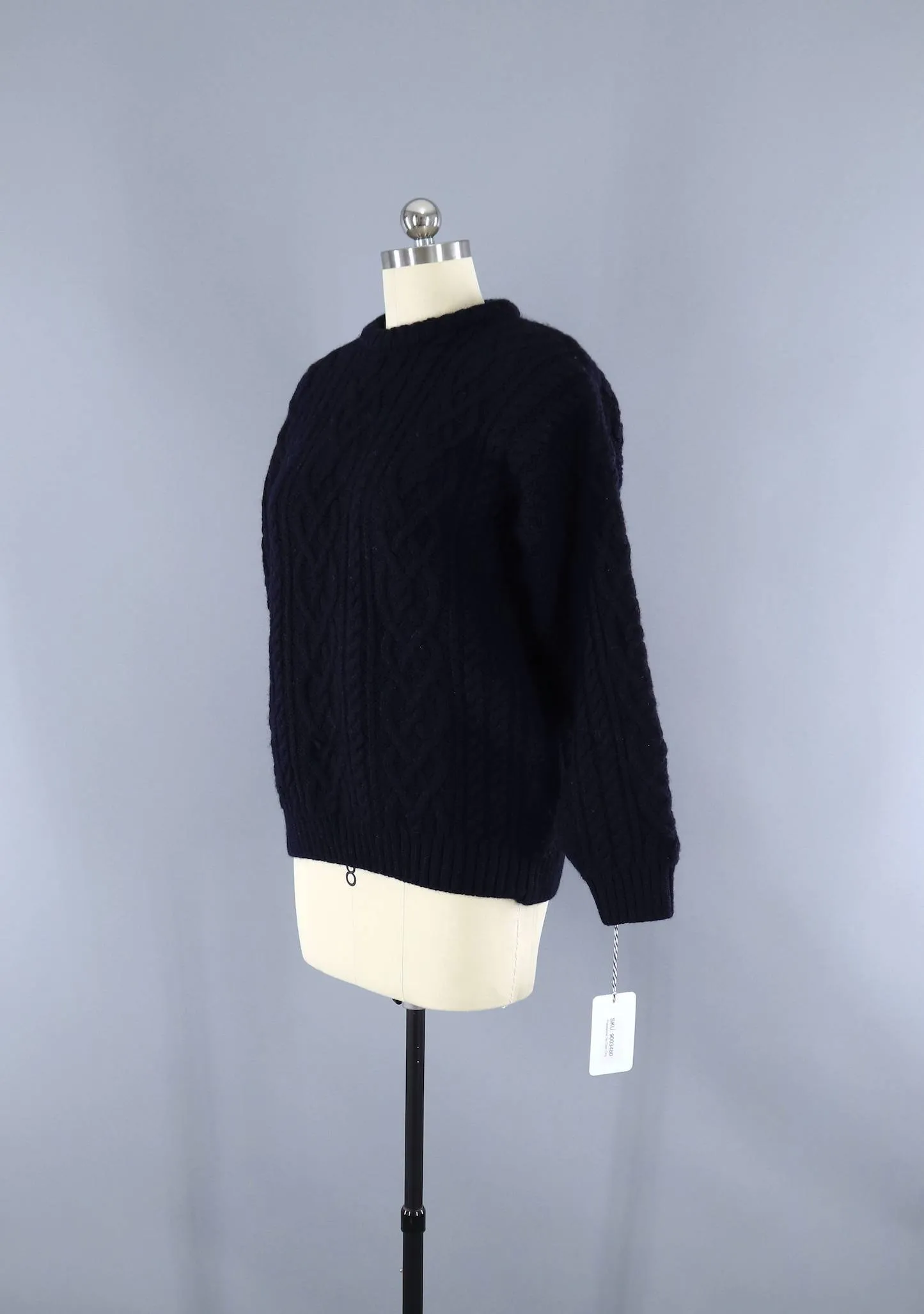 1970s Vintage Navy Blue Wool Fisherman's Sweater / Doogan Donegal Ireland