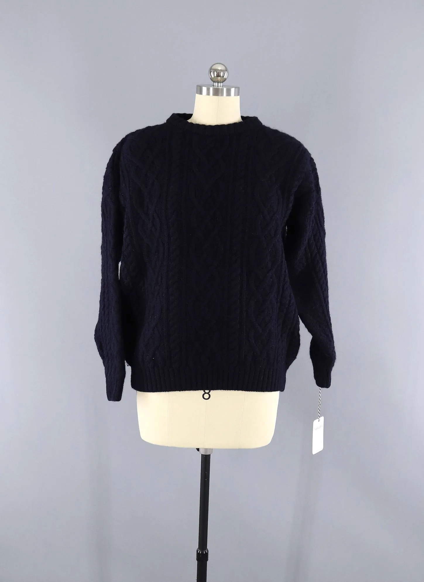 1970s Vintage Navy Blue Wool Fisherman's Sweater / Doogan Donegal Ireland