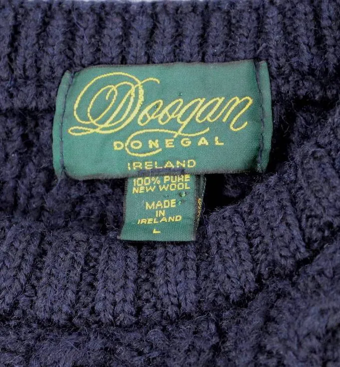 1970s Vintage Navy Blue Wool Fisherman's Sweater / Doogan Donegal Ireland