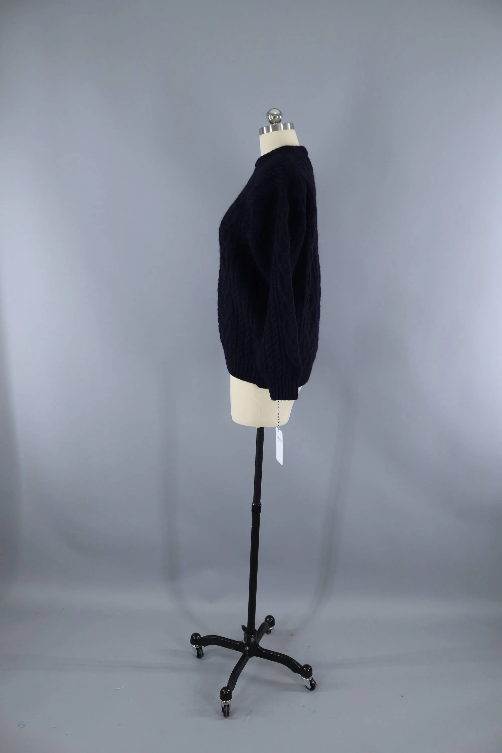 1970s Vintage Navy Blue Wool Fisherman's Sweater / Doogan Donegal Ireland