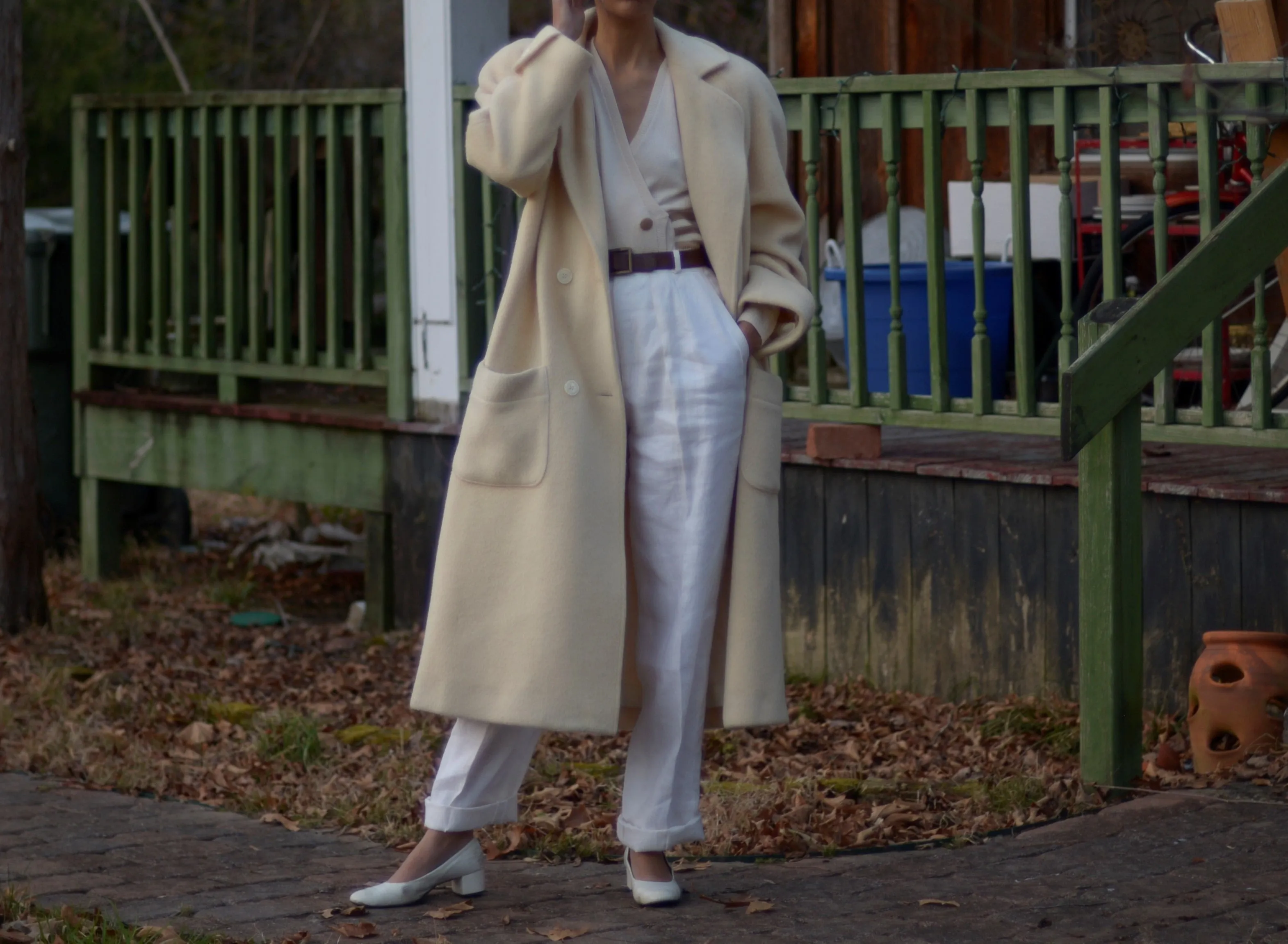 1980s cream mohair wool oversized coat with strong shoulder