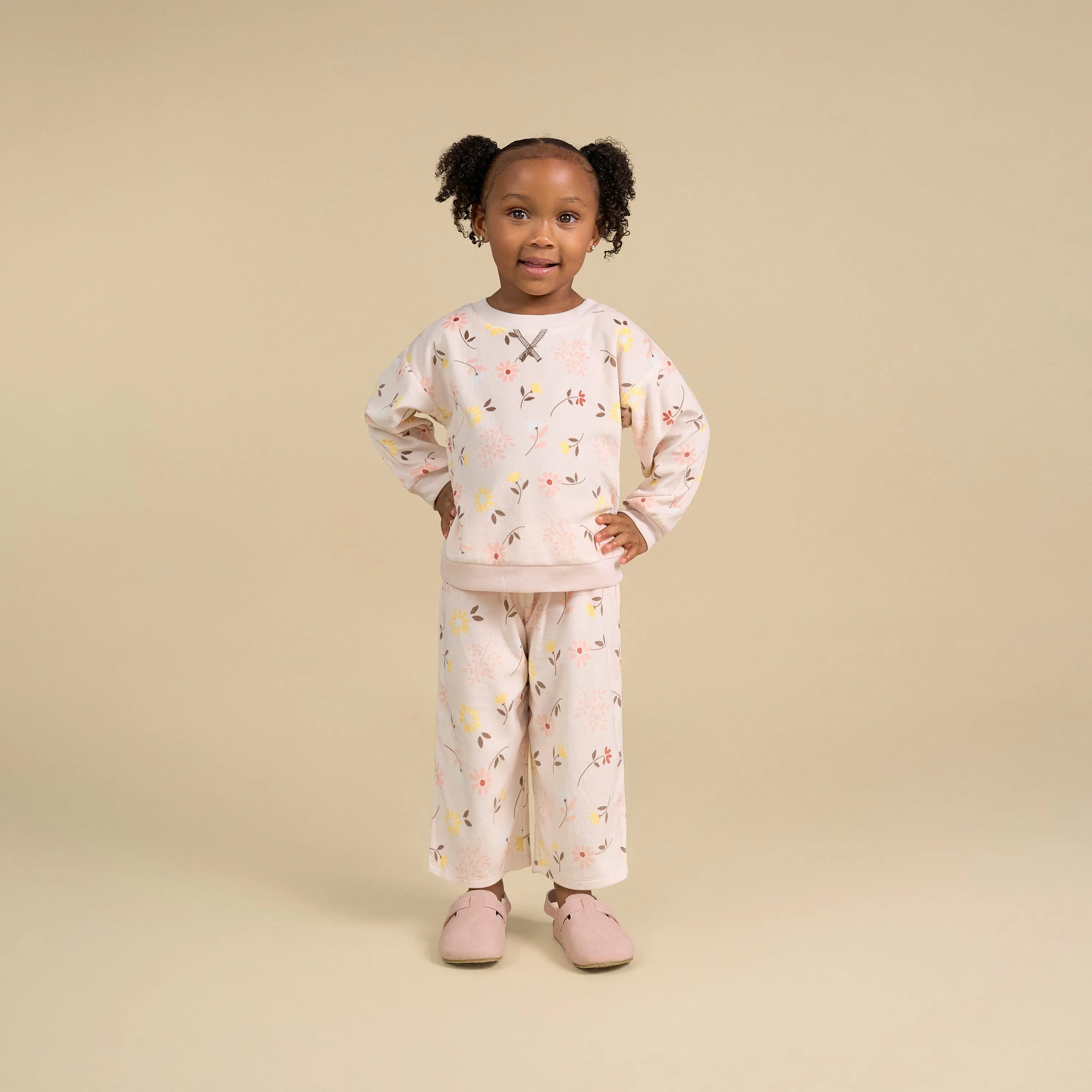 2-Piece Infant & Toddler Girls Light Pink Falling Flower Fleece Pajama Set