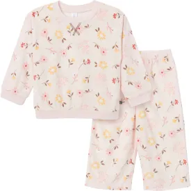 2-Piece Infant & Toddler Girls Light Pink Falling Flower Fleece Pajama Set