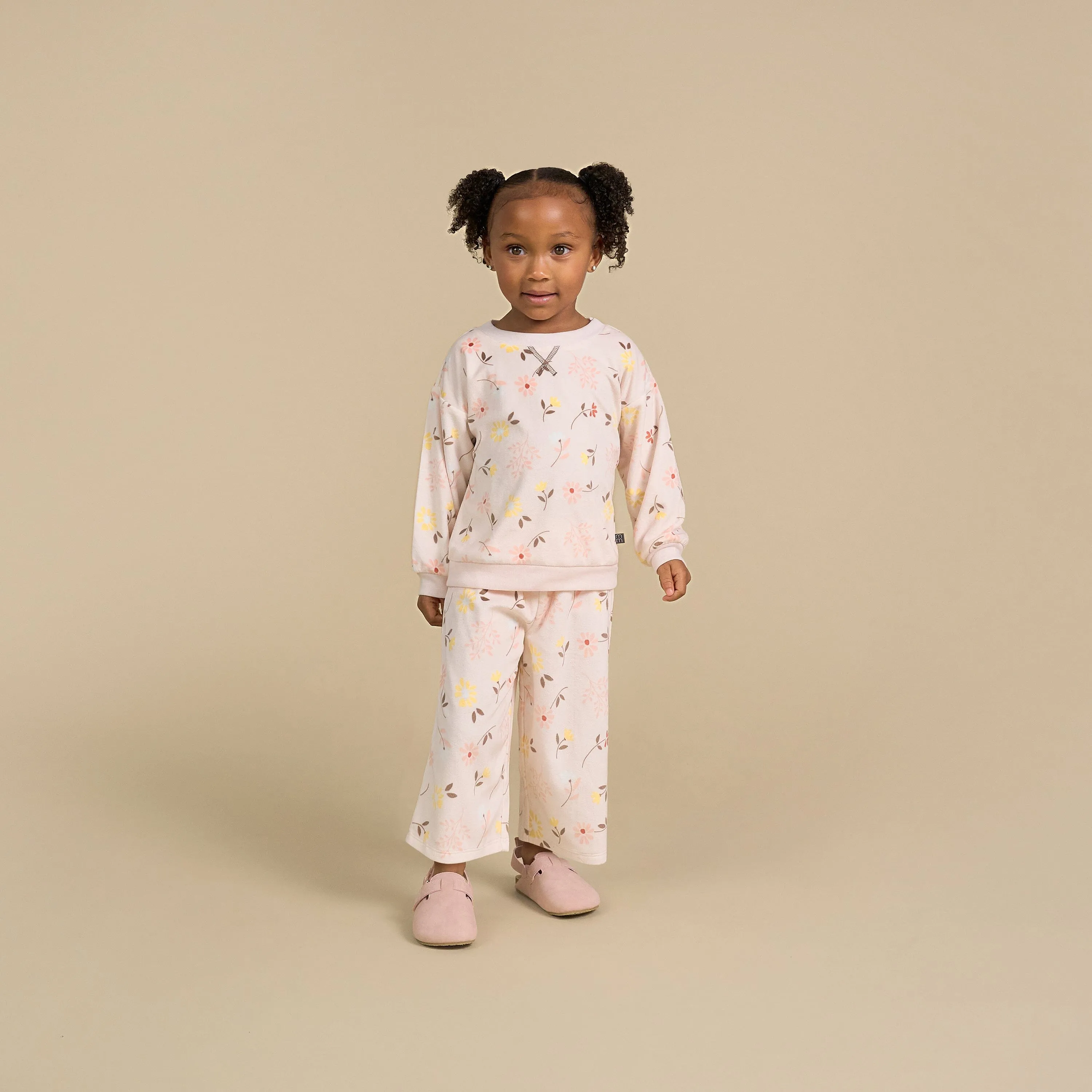 2-Piece Infant & Toddler Girls Light Pink Falling Flower Fleece Pajama Set