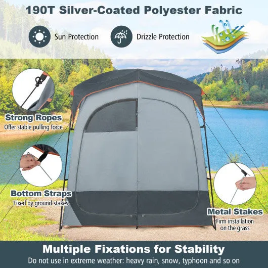 2 Rooms Oversize Privacy Shower Tent with Removable Rain Fly and Inside Pocket-Gray