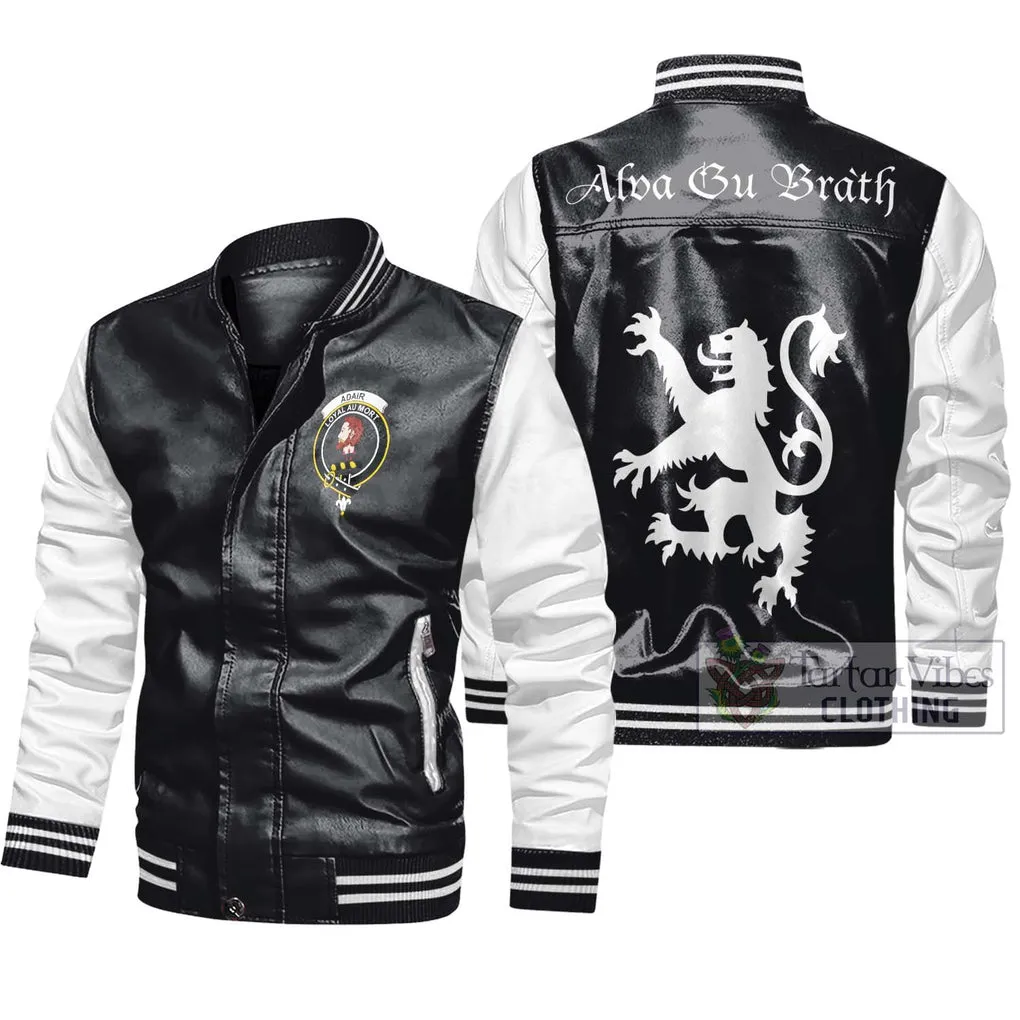 Adair Family Crest Leather Bomber Jacket Lion Rampant Alba Gu Brath Style