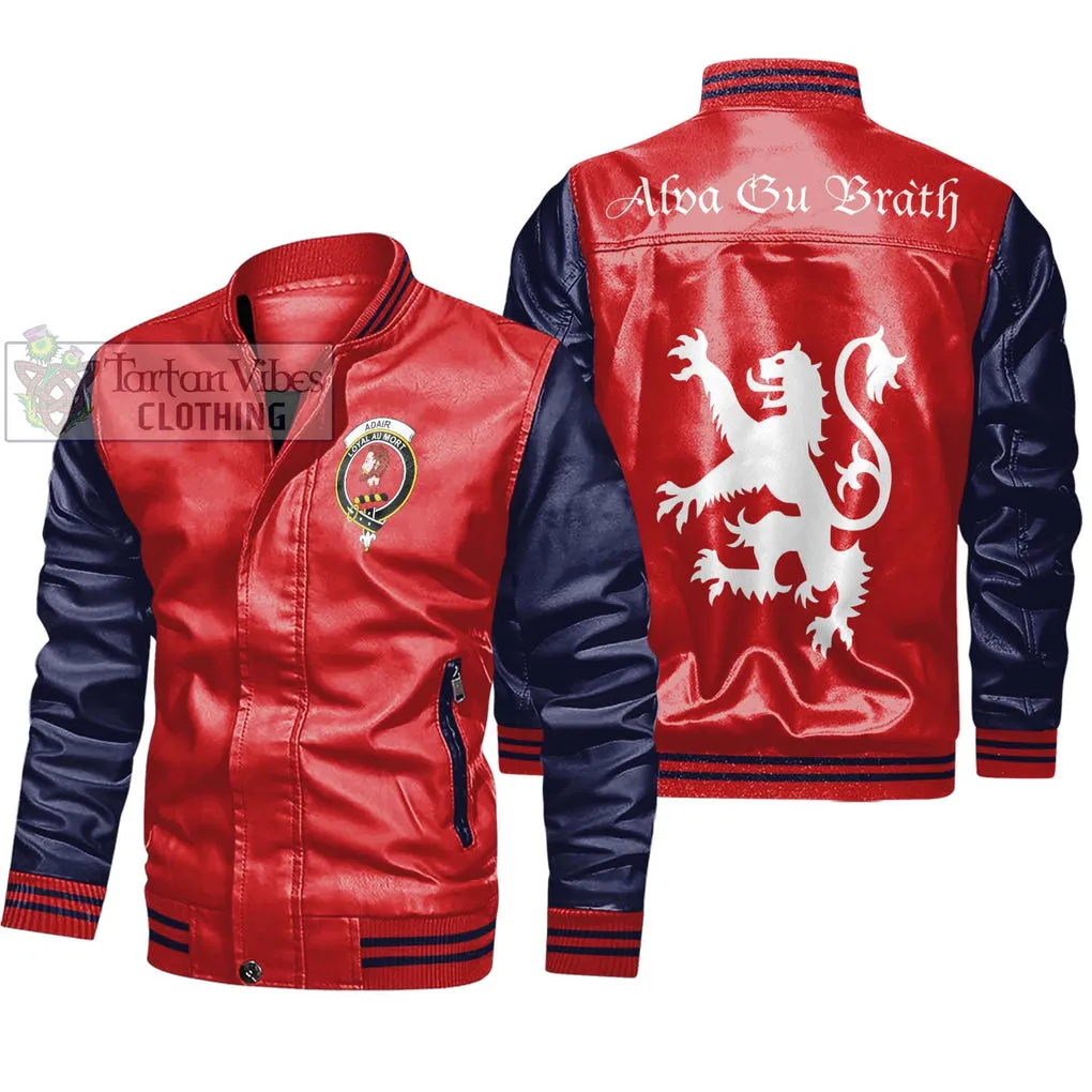 Adair Family Crest Leather Bomber Jacket Lion Rampant Alba Gu Brath Style