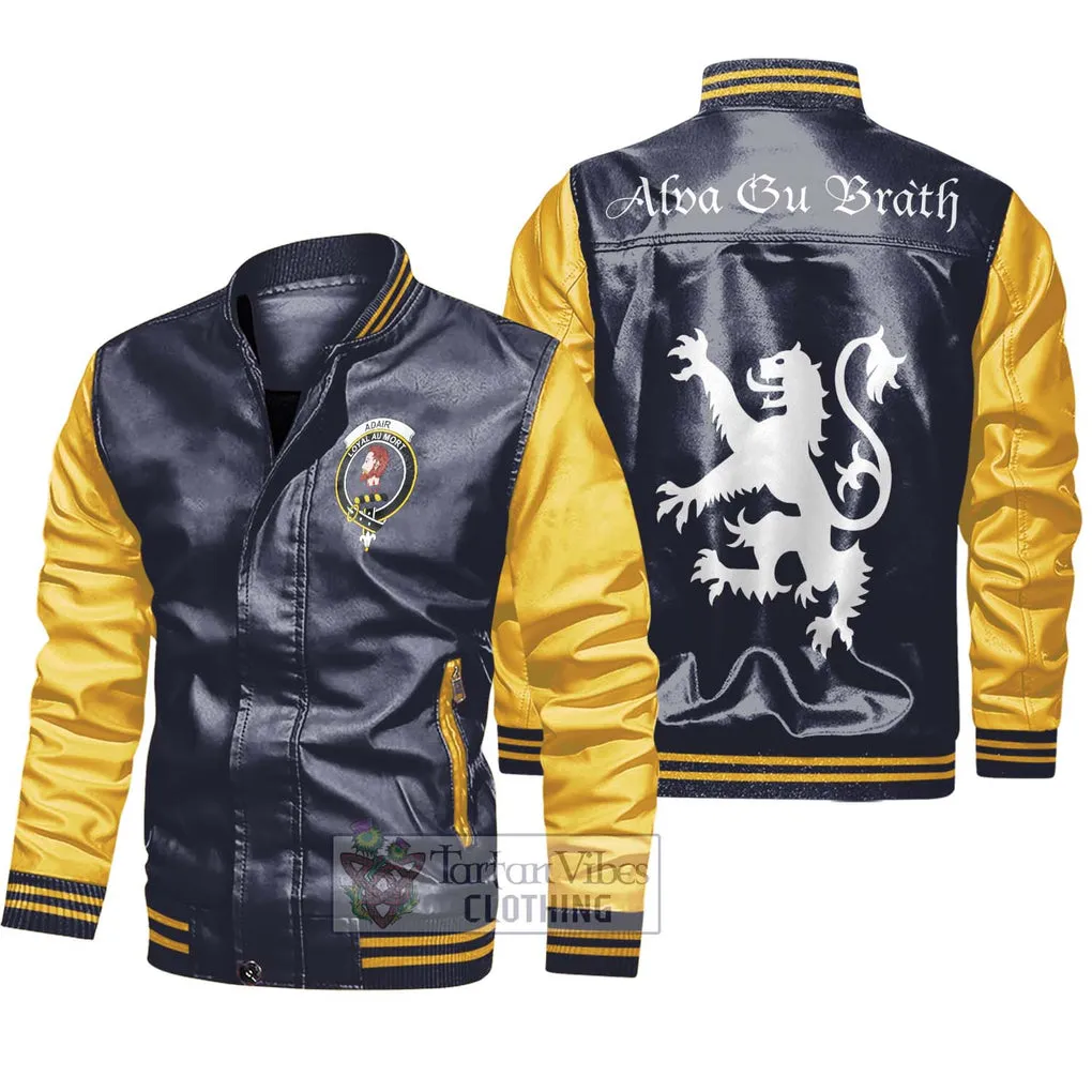 Adair Family Crest Leather Bomber Jacket Lion Rampant Alba Gu Brath Style