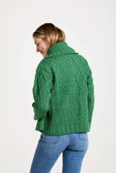 Aran - Merino Patchwork one button collar cardigan - Kiwi