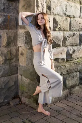 Aurora Wide Leg Pants in Organic Linen with Coconut Shell Buttons