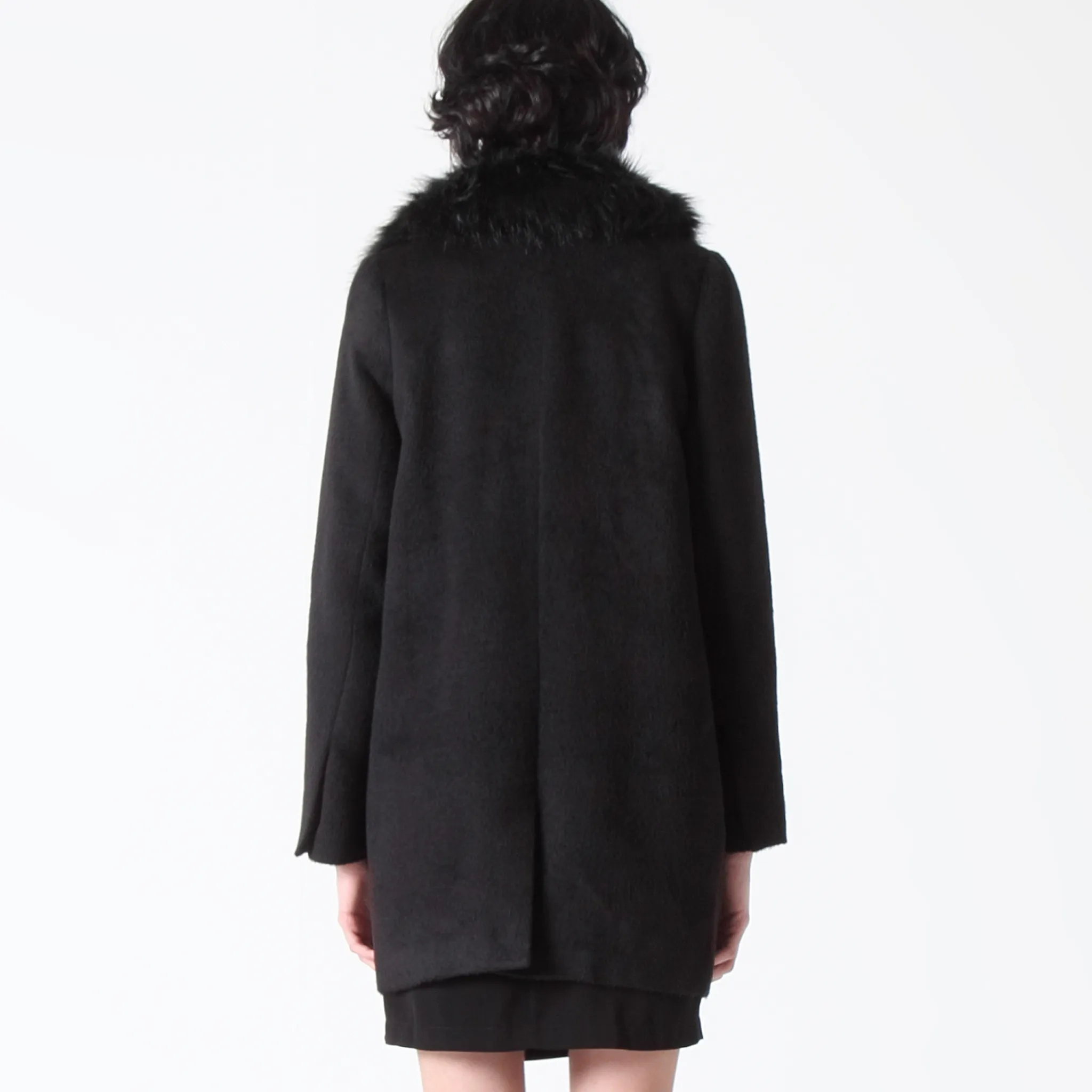 Black Coat with Long Faux Fur Collar