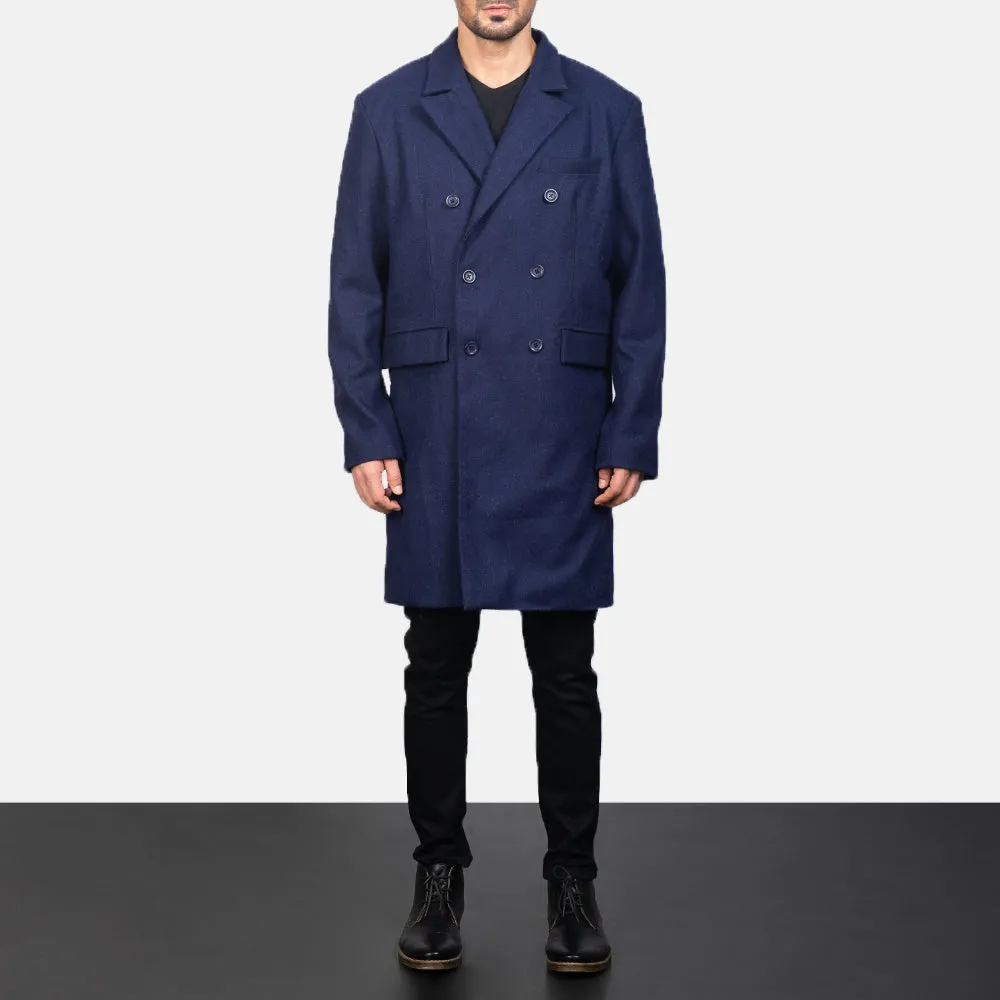 Claud Blue Wool Double Breasted Coat