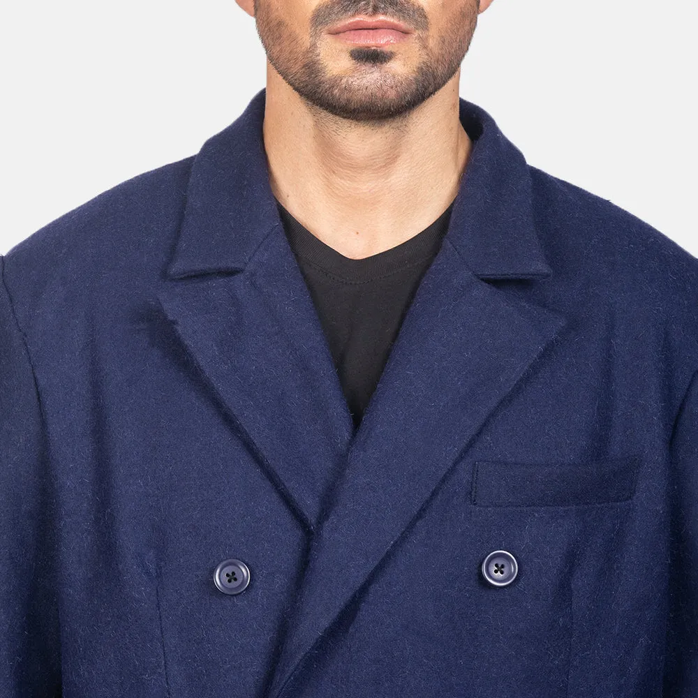 Claud Blue Wool Double Breasted Coat