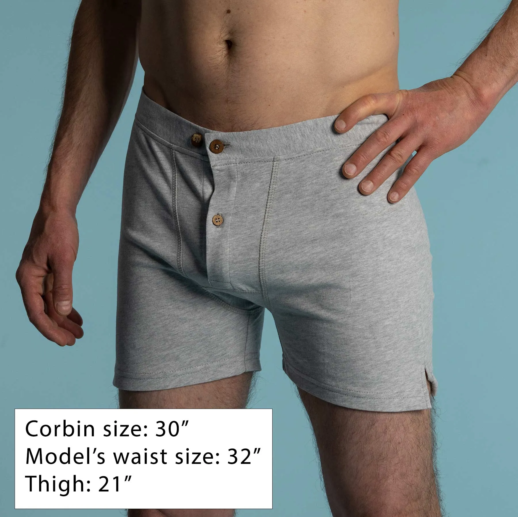 CORBIN Elastic-Free 100% Organic Prima Cotton Boxers (Drawstring-free, Plastic-Free Coconut Buttons, Latex-Free, OC Thread, OC Interfacing, Gusseted Crotch, No Synthetics) (100% Biodegradable)