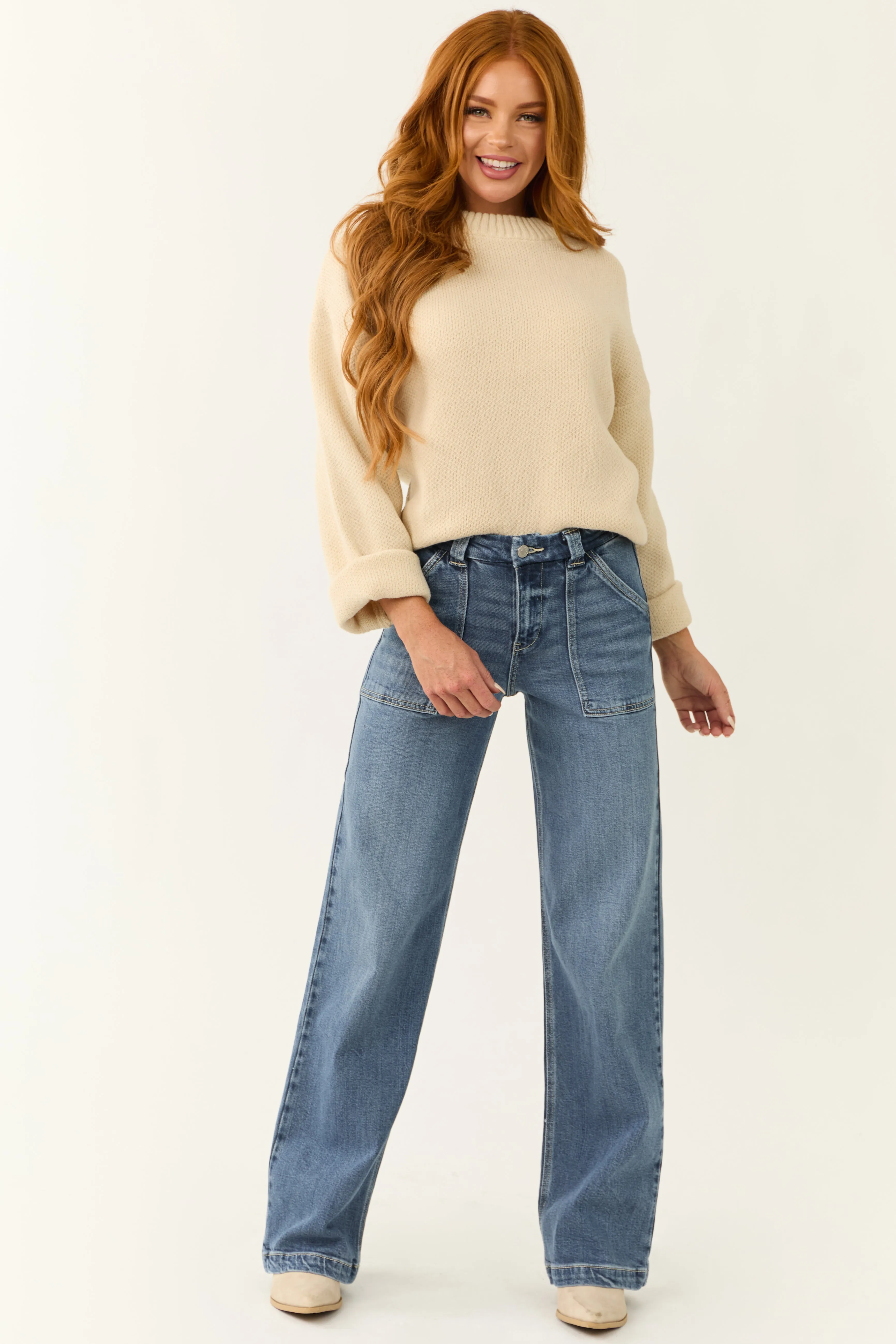 Cream Loose Sleeve Thick Knit Sweater