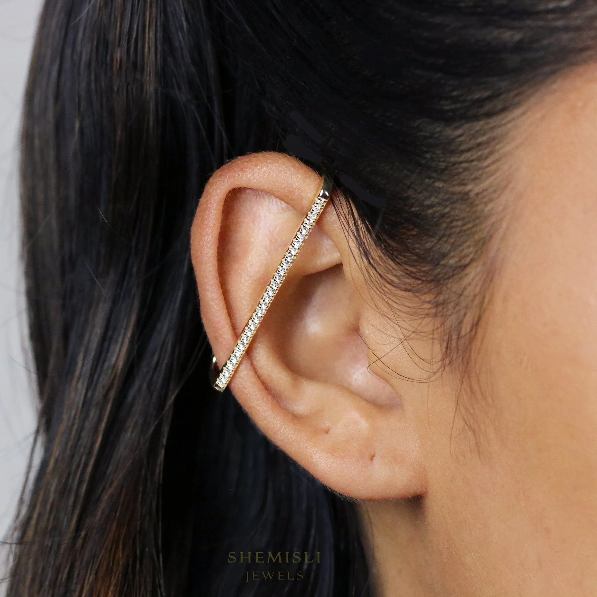 Fake Industrial Ear Cuff, Earring No Piercing is Needed, Cartilage Bar Ear Cuff, Unisex, Gold, Silver SHEMISLI SF049