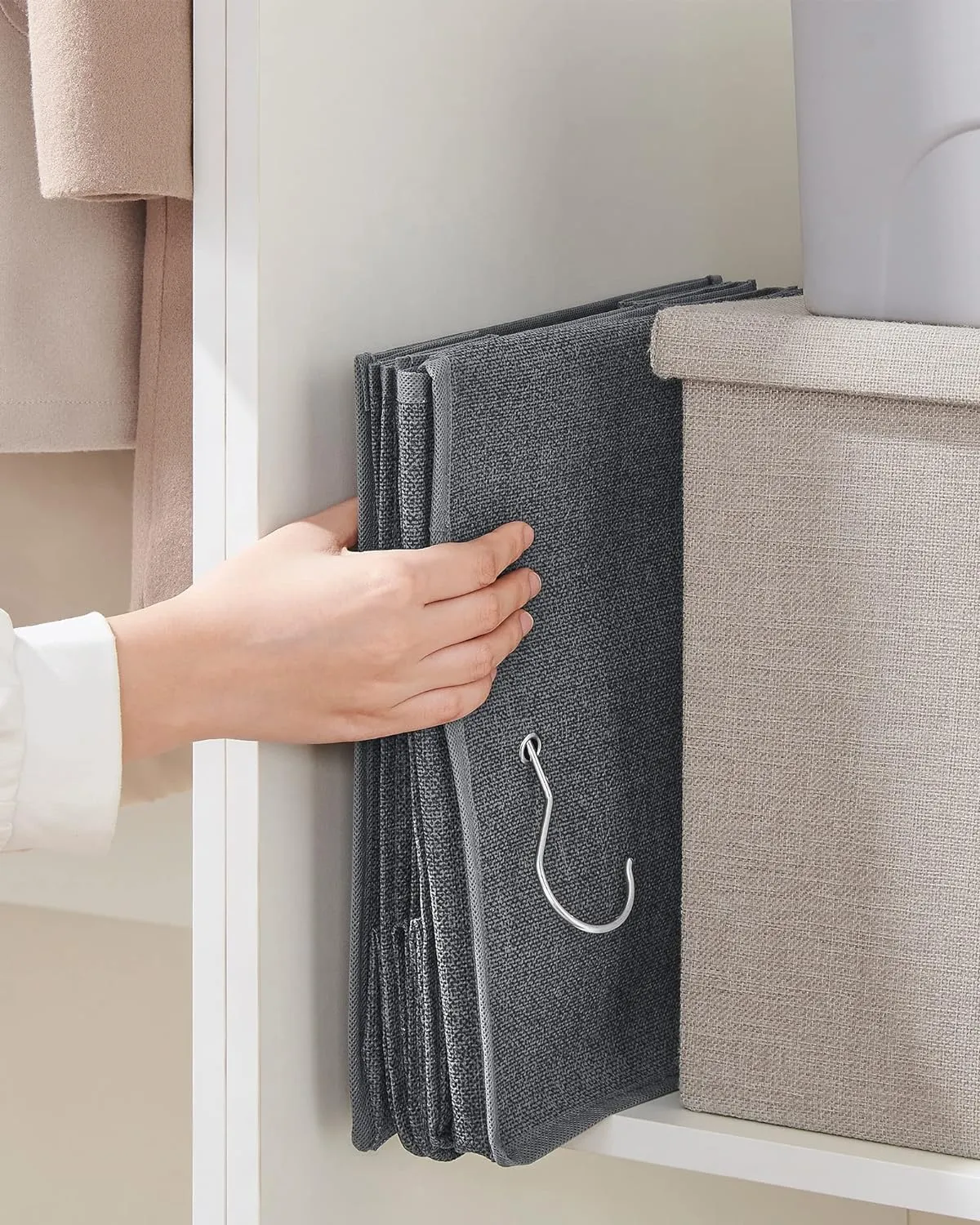 Foldable 5-Tier Hanging Wardrobe Organiser, Grey - SONGMICS