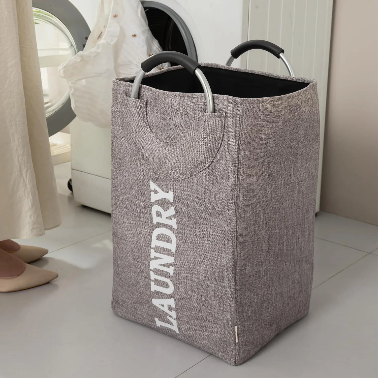 HOKIPO Foldable Laundry Bag with Handles, 40L - Grey