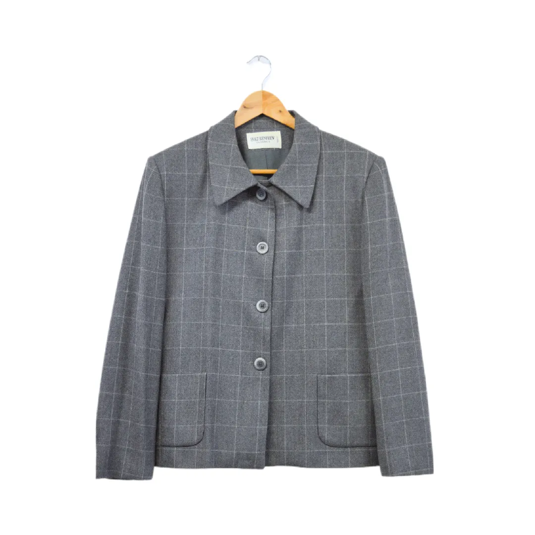 Holt Renfrew Classics Gray Plaid Wool Blazer | L