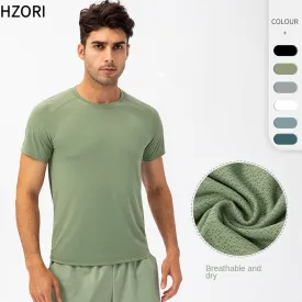 Hzori Spring/Summer Men's Loose Running Quick Drying Clothes round Neck T-shirt Sweat-Absorbent Breathable Fitness Sports Casual Short Sleeve Clothes