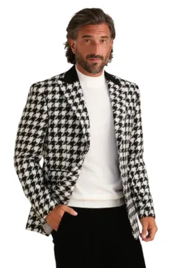 Inserch Black and White Men's Sigle Breast Houndstooth Blazer Style No: BL264