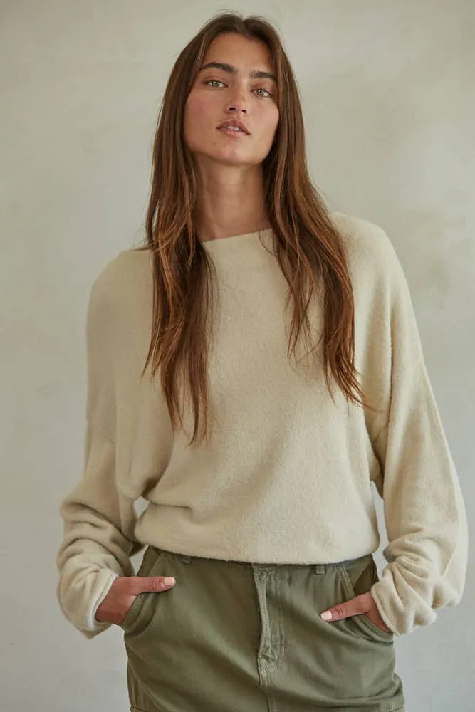 Knit Sweater Boat Neck Long Sleeve Pullover Top