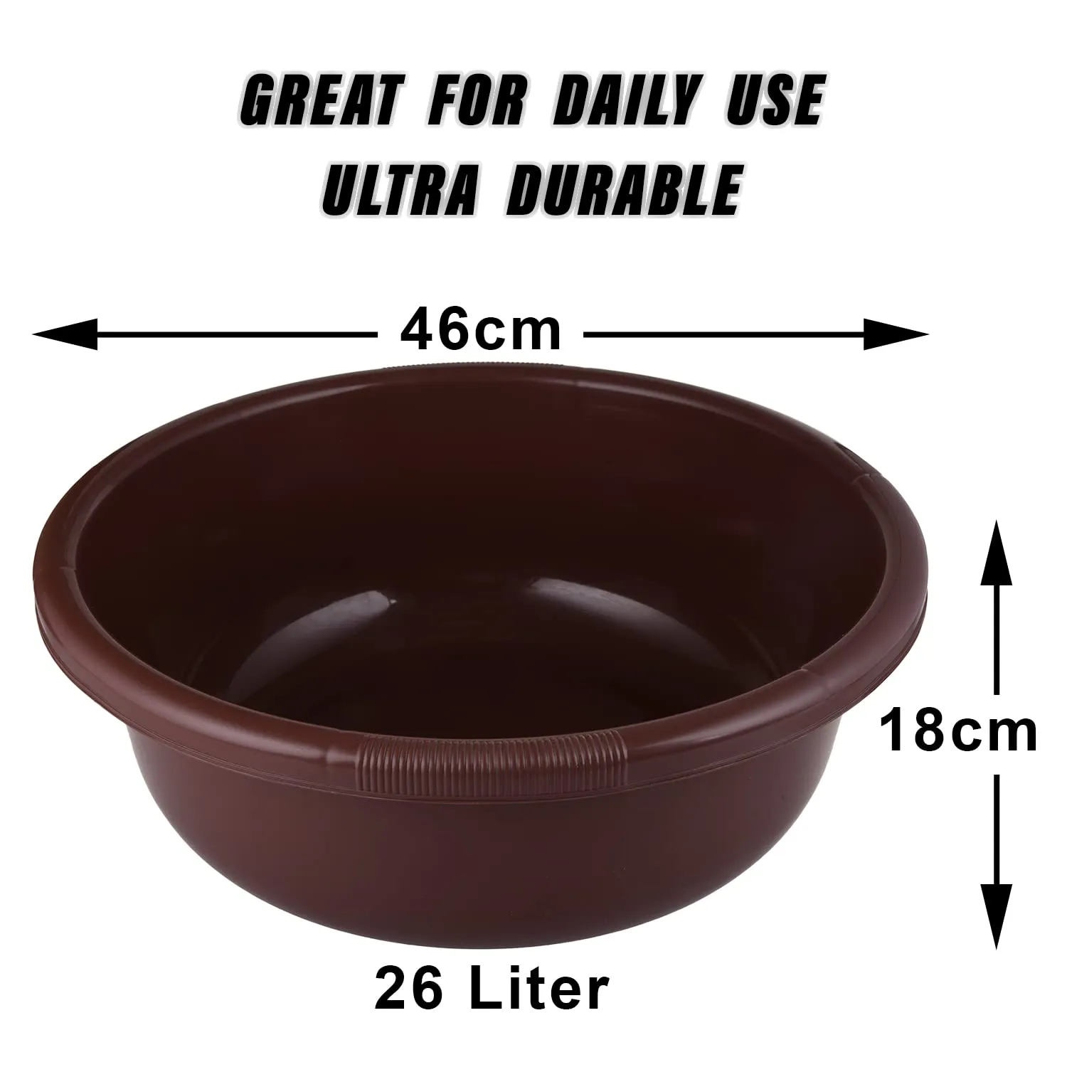 Kuber Industries Bath Tub|Versatile Plastic Utility Gaint Tub|Durable Deep Tub for Baby Bathing|Washing Clothes|Feeding Pan|26 Liter|Pack of 2 (Brown)