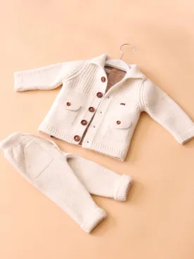 Leoking Ivory Boys Knitted 3 piece Suit