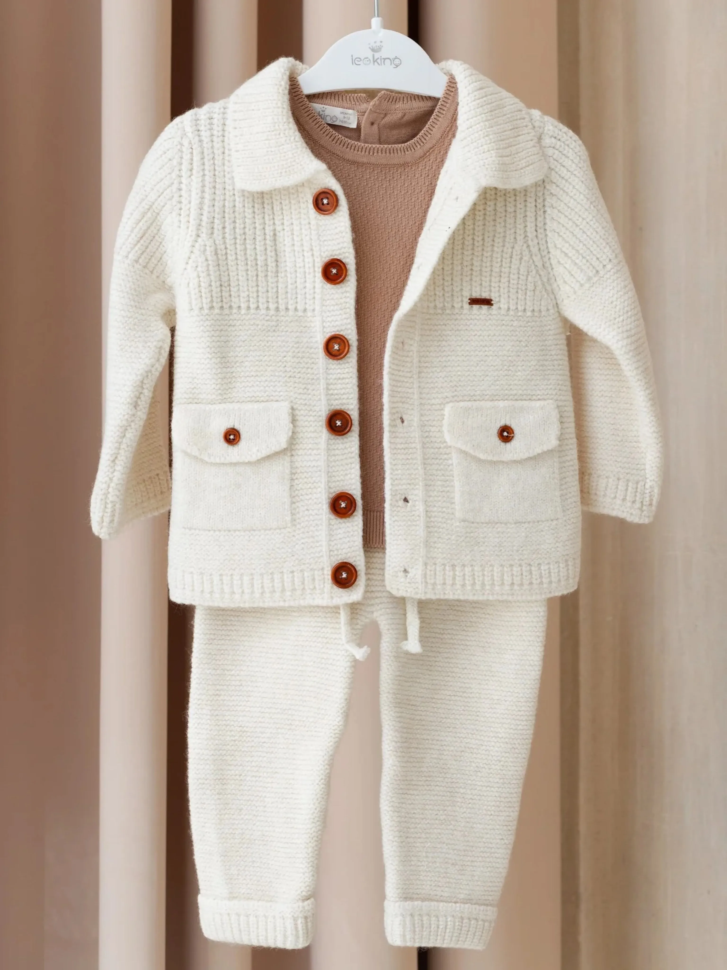 Leoking Ivory Boys Knitted 3 piece Suit