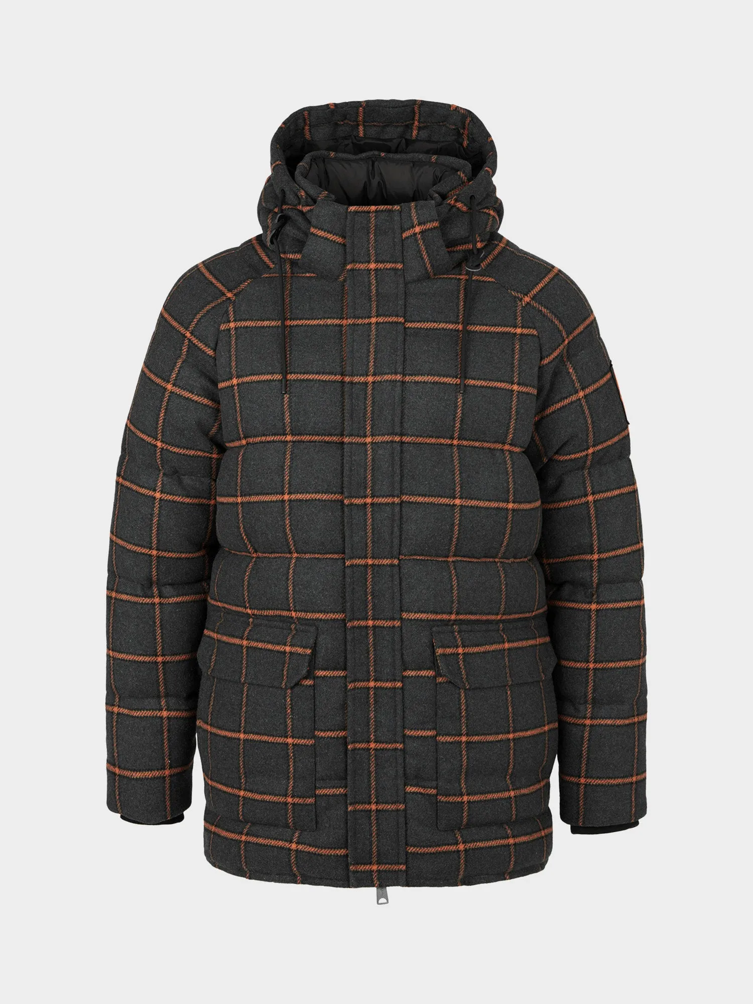 Longline Check Puffer Jacket in Ebony