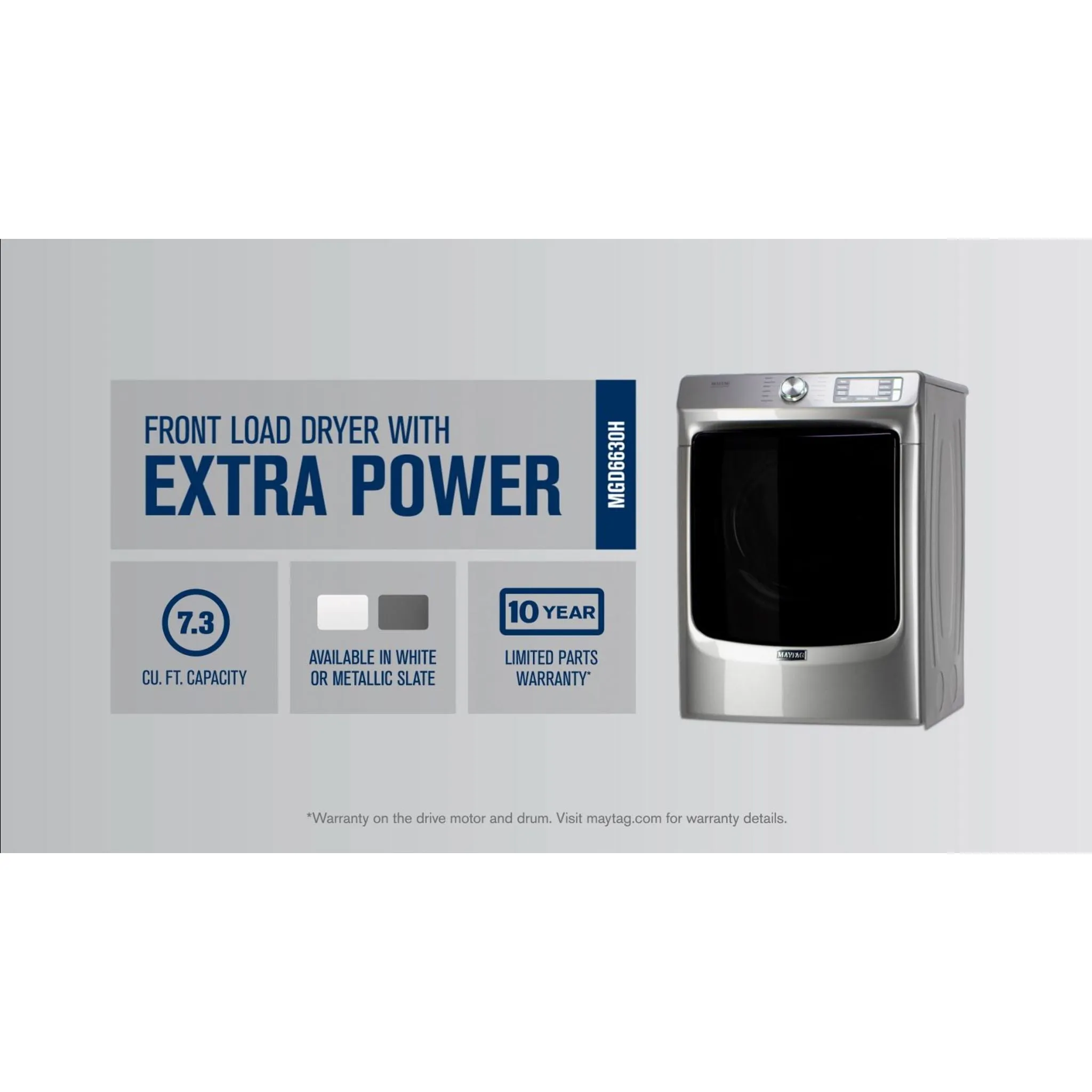 Maytag Front Load Gas Dryer with Extra Power and Quick Dry Cycle - 7.3 cu. ft. (MGD6630HC)