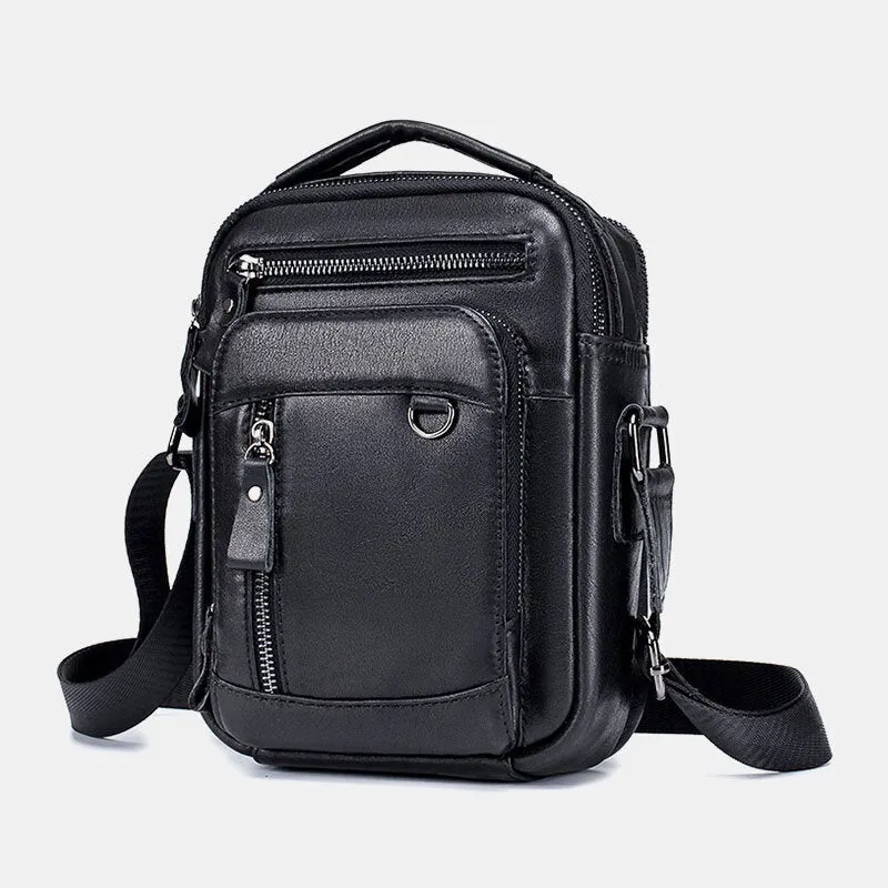 Men Multi-pocket Genuine Leather Crossbody Bags Back Anti-theft Pocket Design Wear-resistant Large Capacity Messenger Bag Handbag