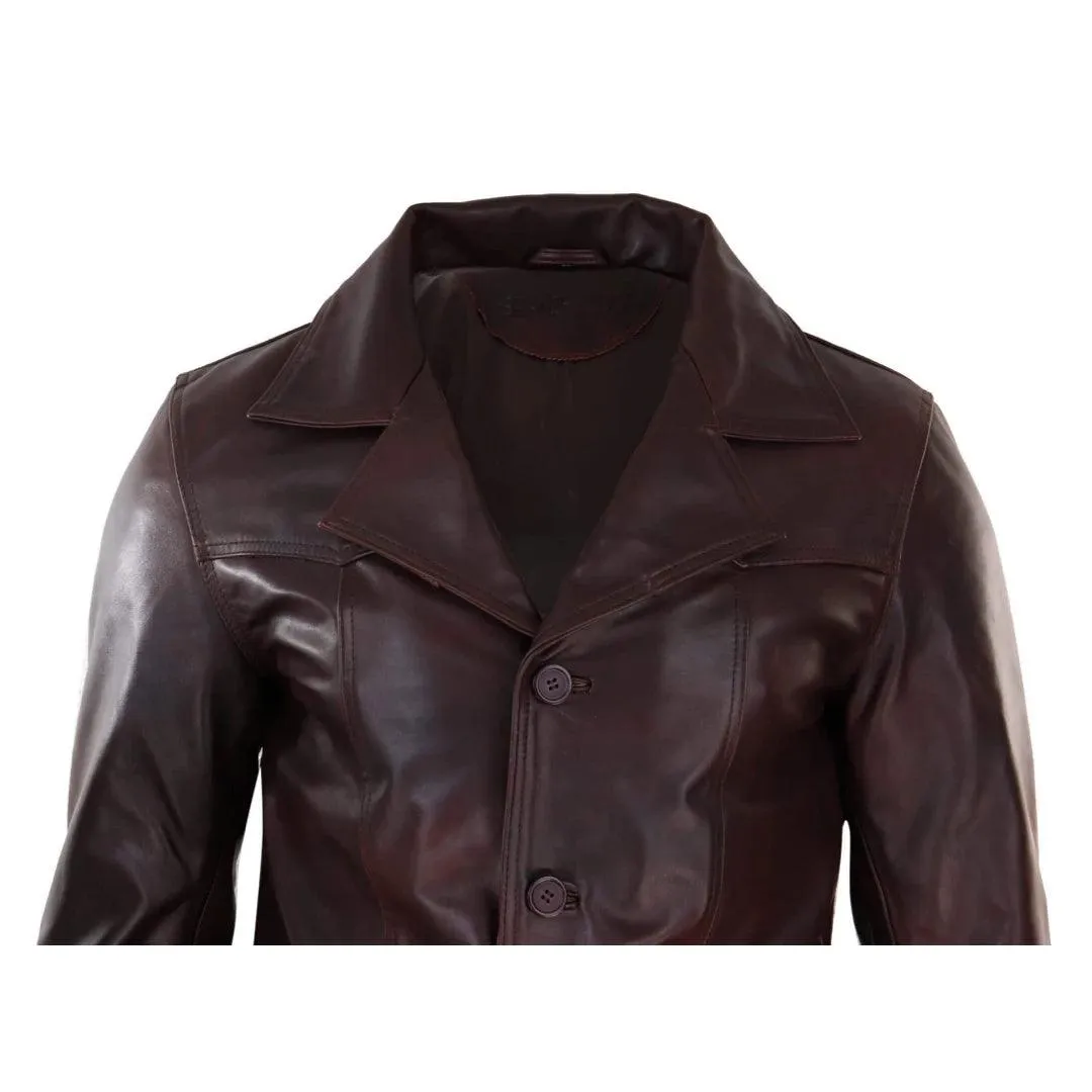 Mens Real Leather Coat Jacket Classic Wine Black Fit Smart Casual