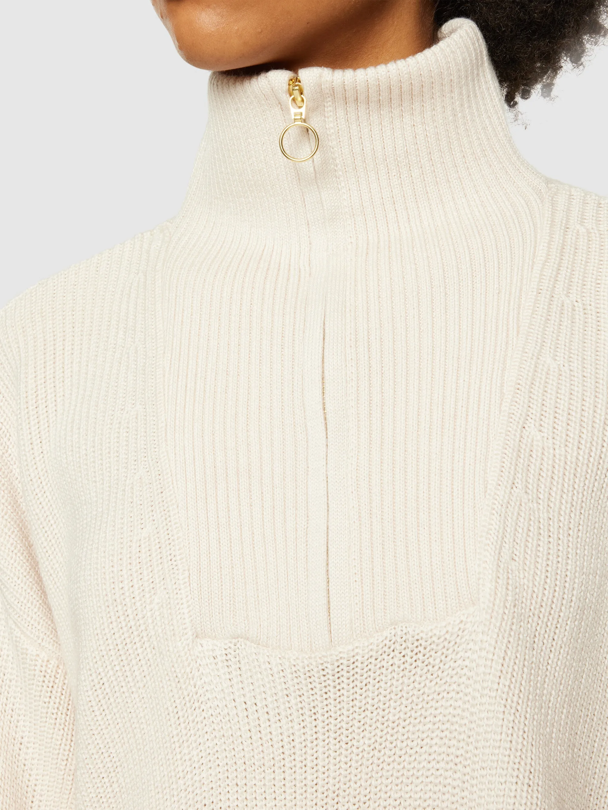 Merino half zip high neck - Kelp