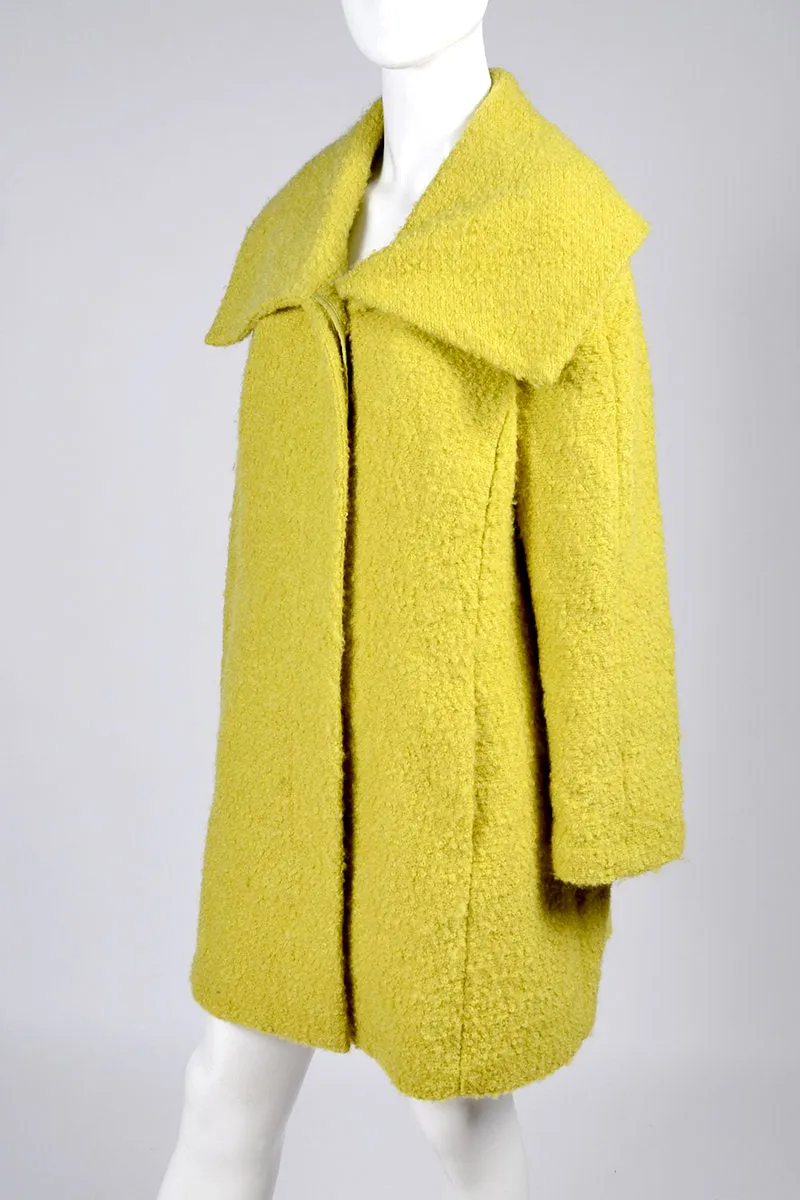 Mod 1960's Chartreuse Wool Swing Coat With Large Collar