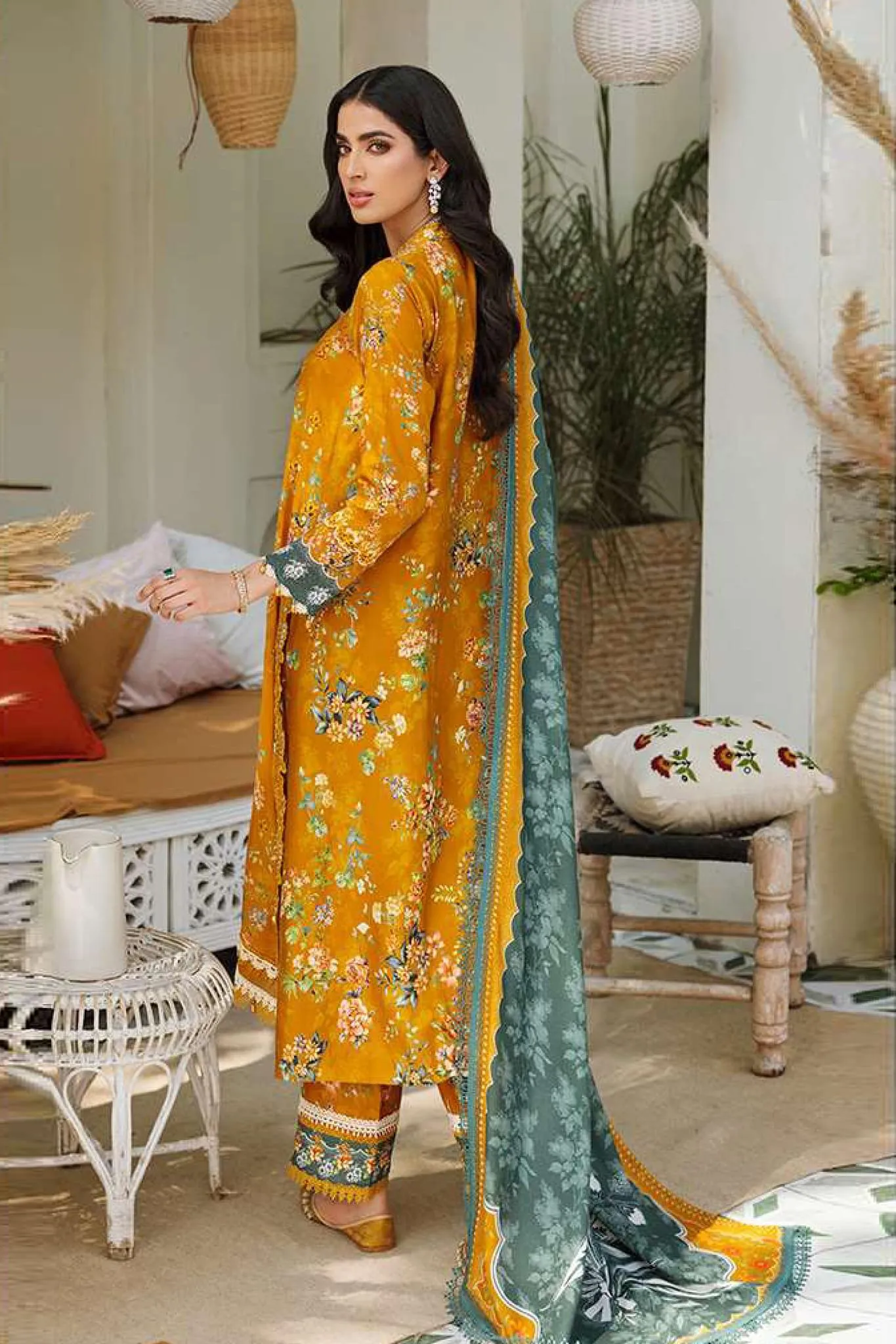 Noor By Sadia Asad Unstitched 3 Piece Embroidered Linen Collection'2022-D-01-B