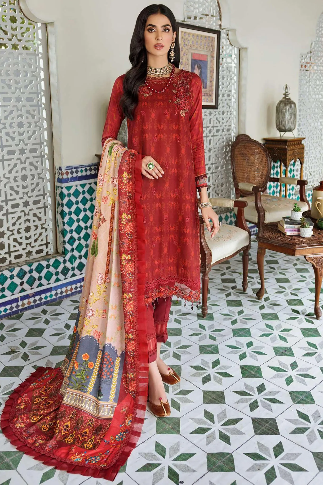 Noor By Sadia Asad Unstitched 3 Piece Embroidered Linen Collection'2022-D-06-A