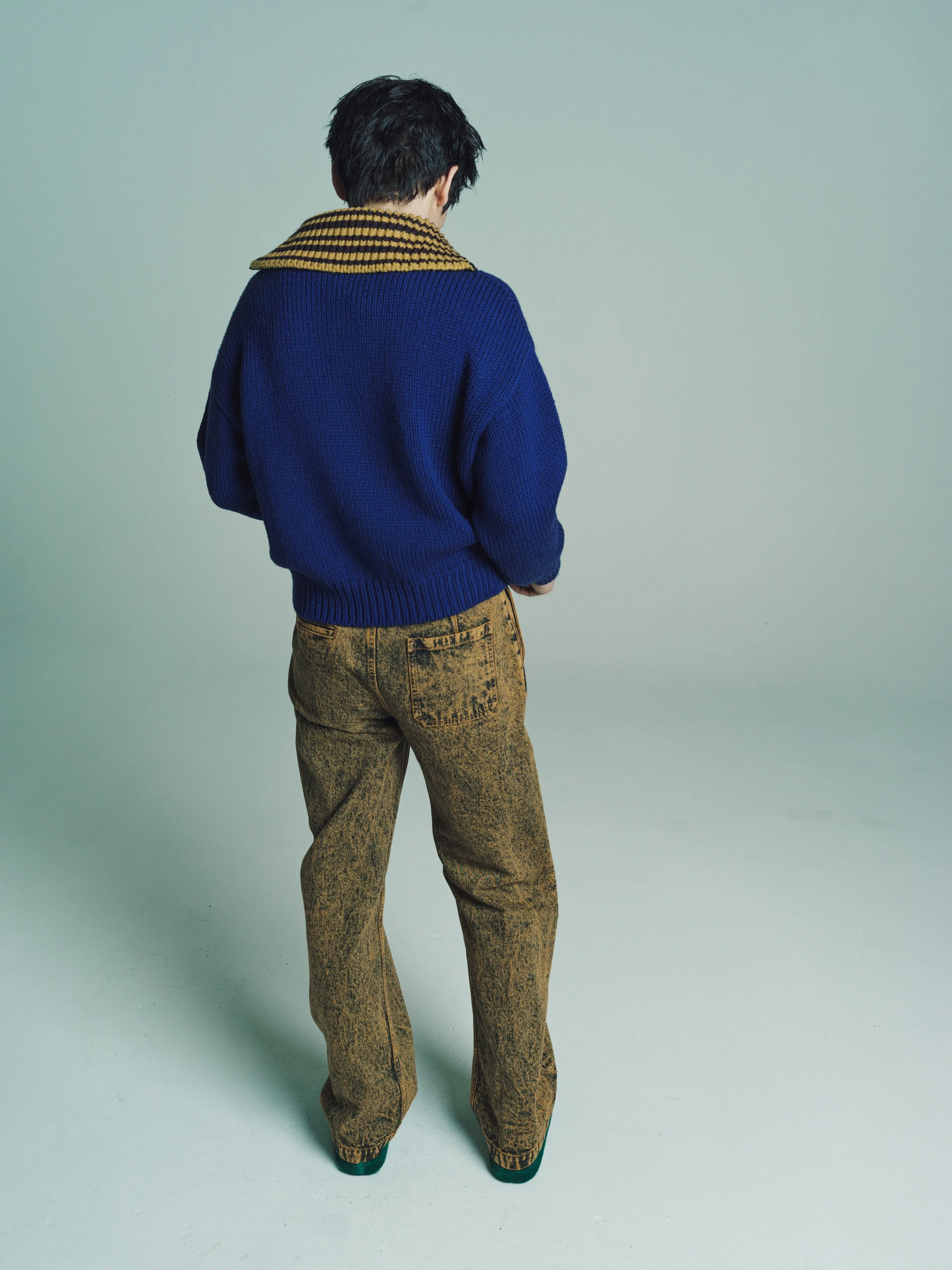 Ocean Wool Knit Zip Polo Sweater