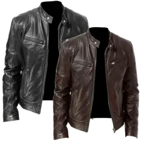 Pu Leather Collar Slim Leather Jacket