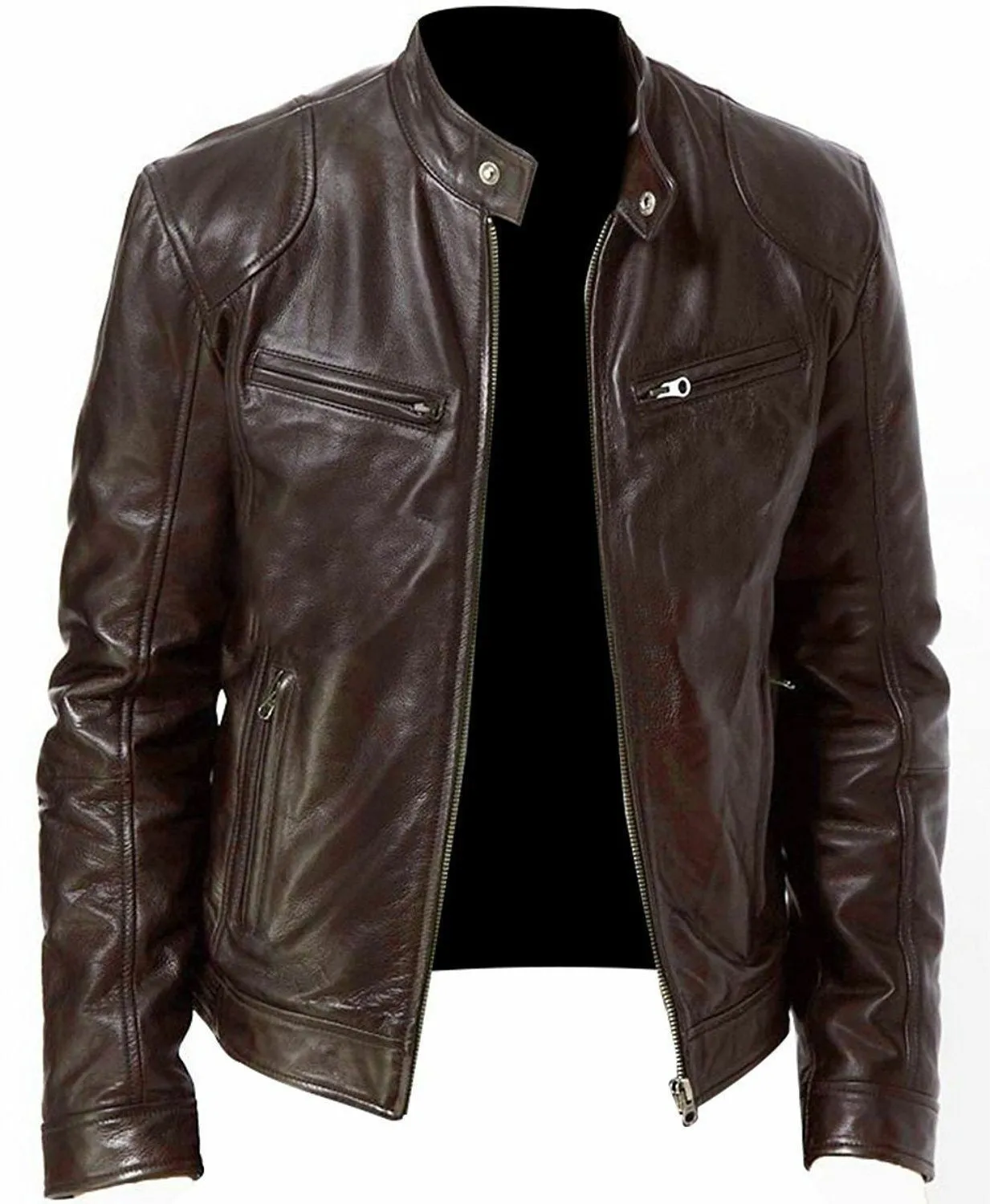 Pu Leather Collar Slim Leather Jacket