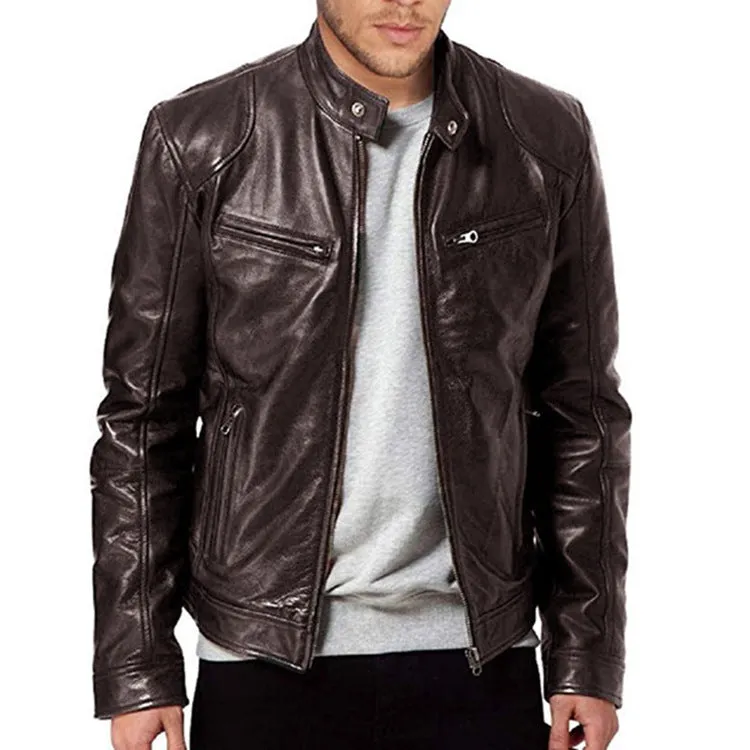 Pu Leather Collar Slim Leather Jacket