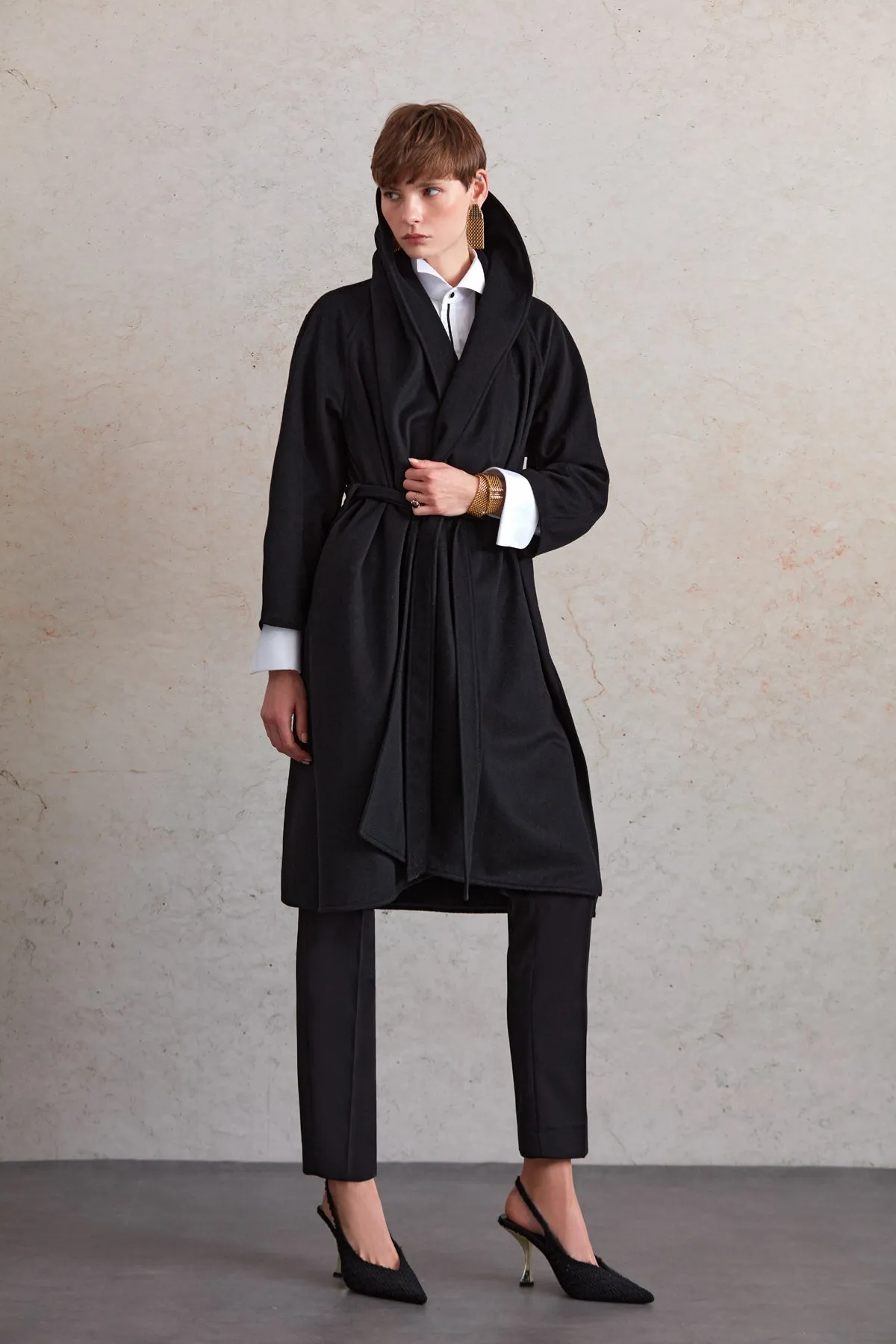 Regular Fit Meghan Belted Shawl Collar Wool Coat