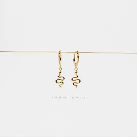 Serpent Dangle Hoop Earrings, Snake Huggies, Unisex, Gold, Silver SHEMISLI - SH206 LR