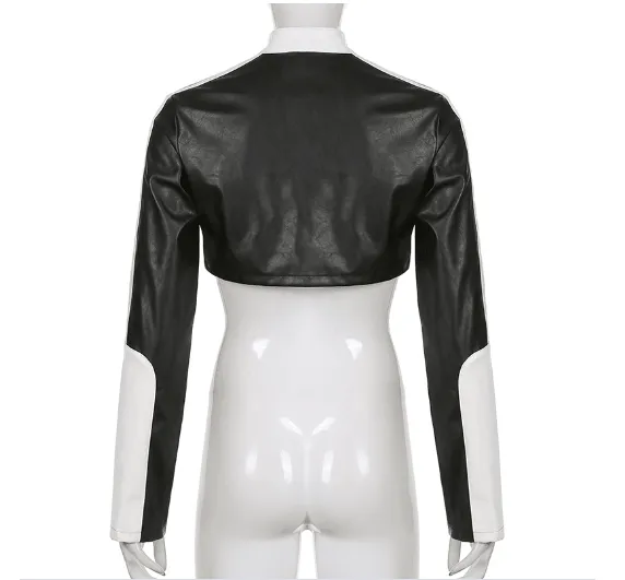 Short motorcycle PU leather jacket