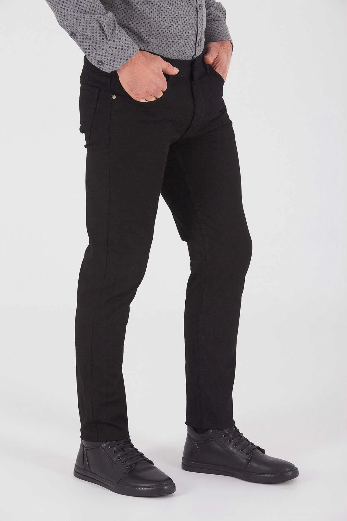 Slim Fit 5 Pocket Low Waist Black Casual Pants