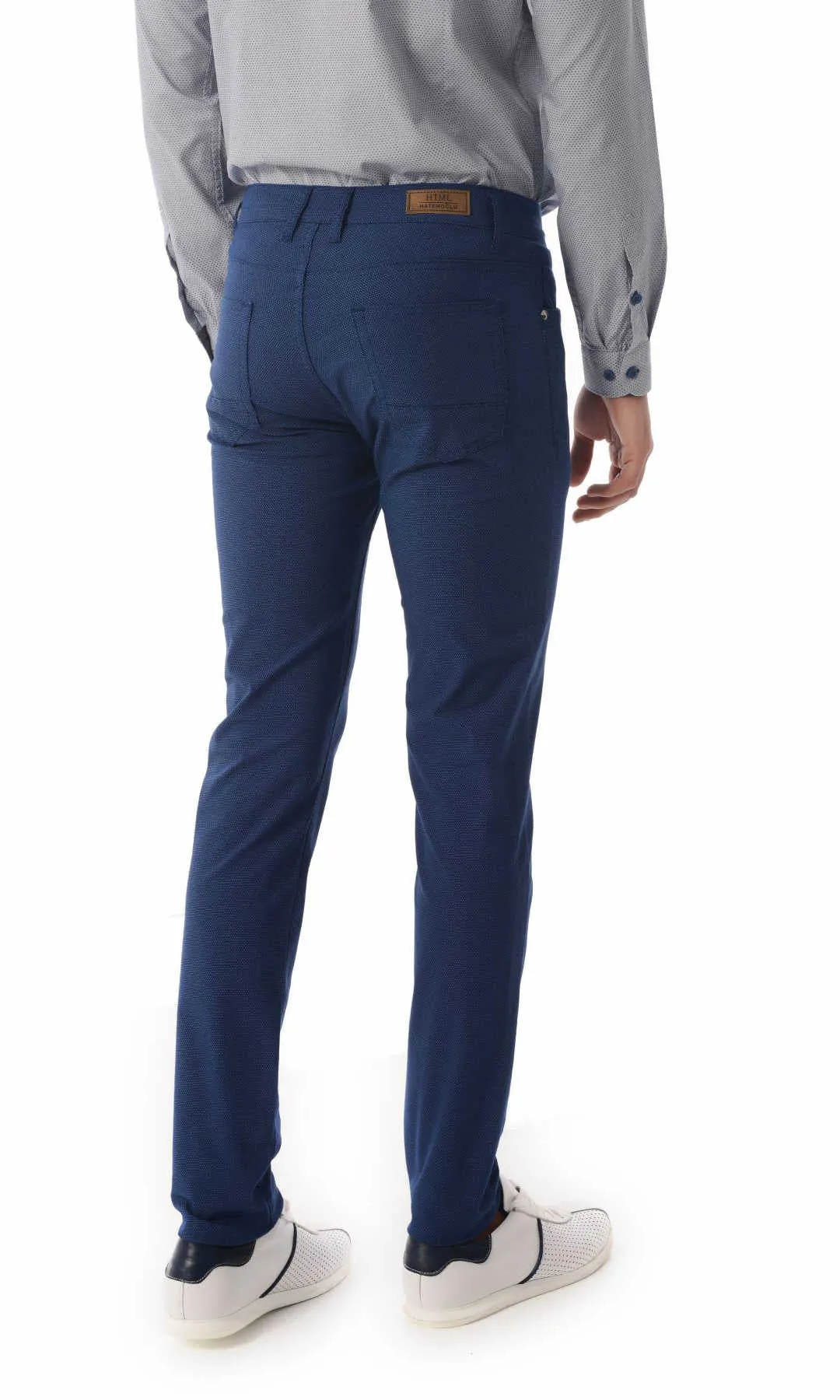 Slim Fit 5 Pocket Low Waist Navy Cotton Casual Pants