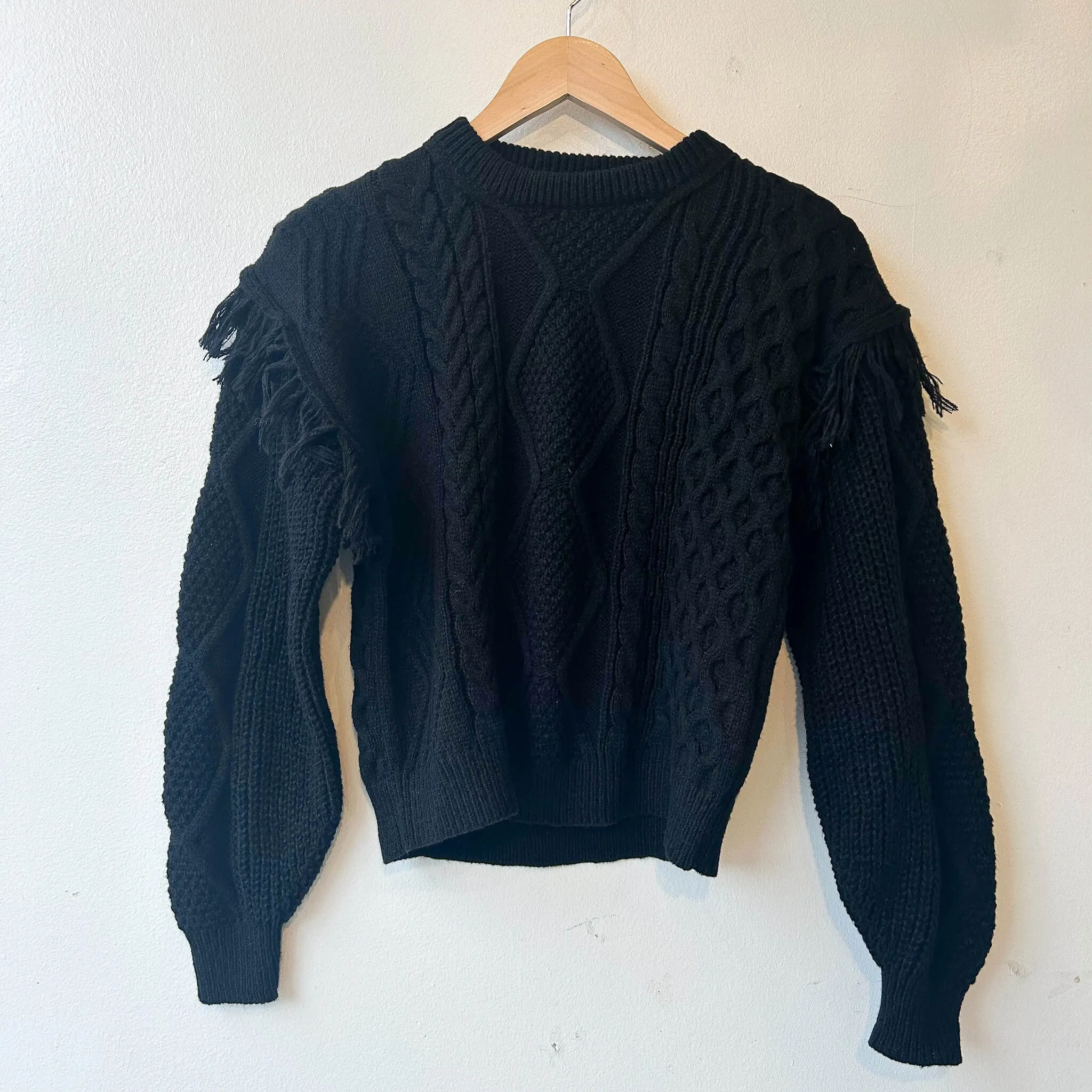 SPACE | Cable Knit Fringe Trim Sweater