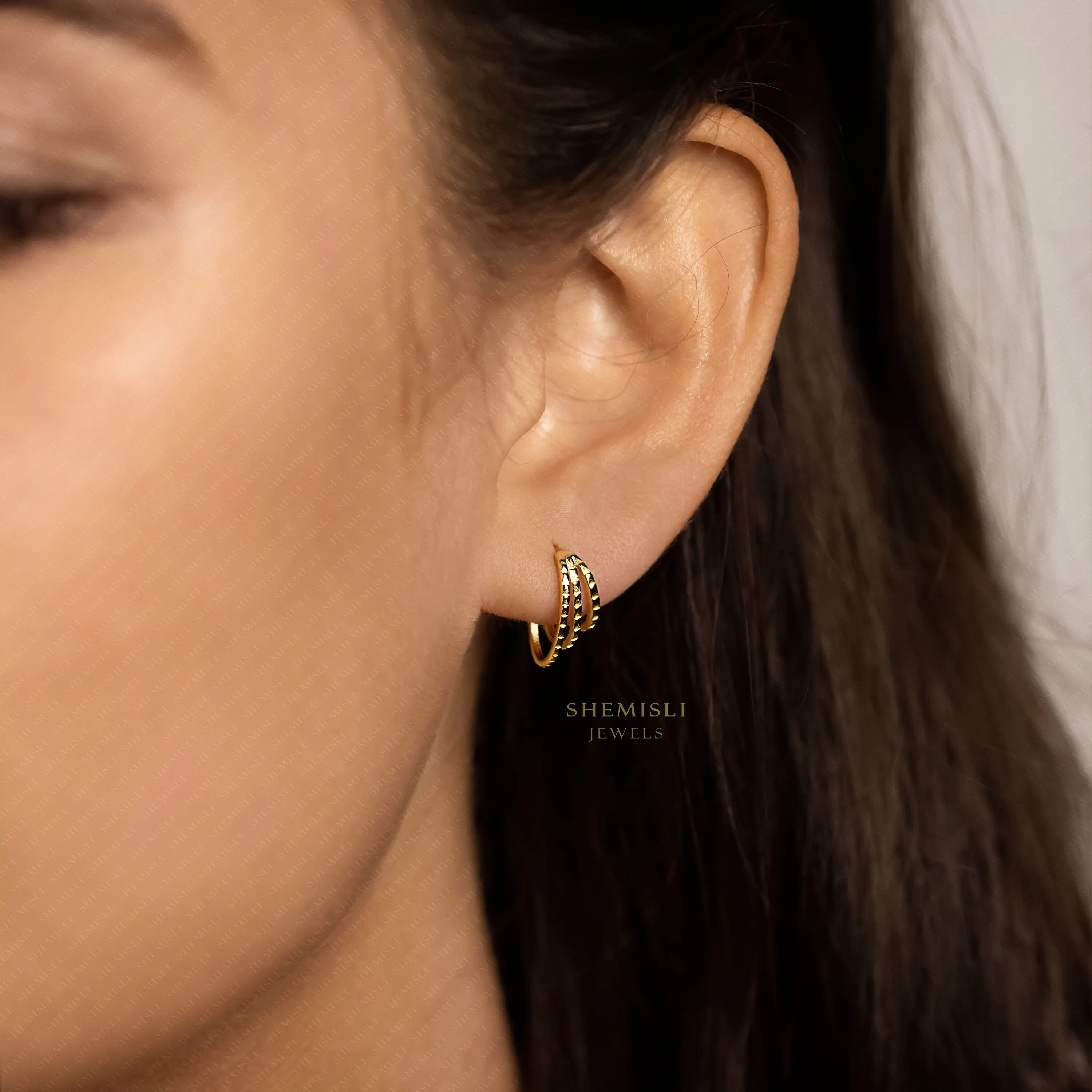 Stagged 3 Layered C Shape Hoop Style Stud Earrings, Unisex, Gold, Silver - SS717 LR