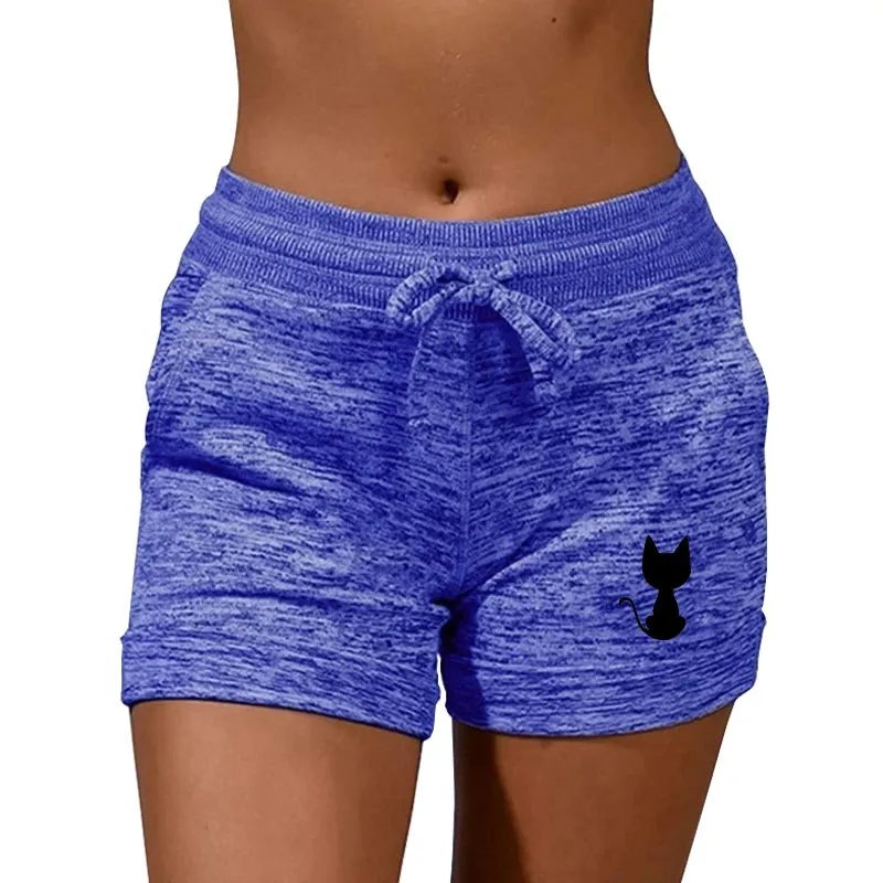 Summer Women's Shorts Back View Cat Printed Elastic Casual Sports Quick Drying Fitness Breathable Female Sweatpants Plus Size