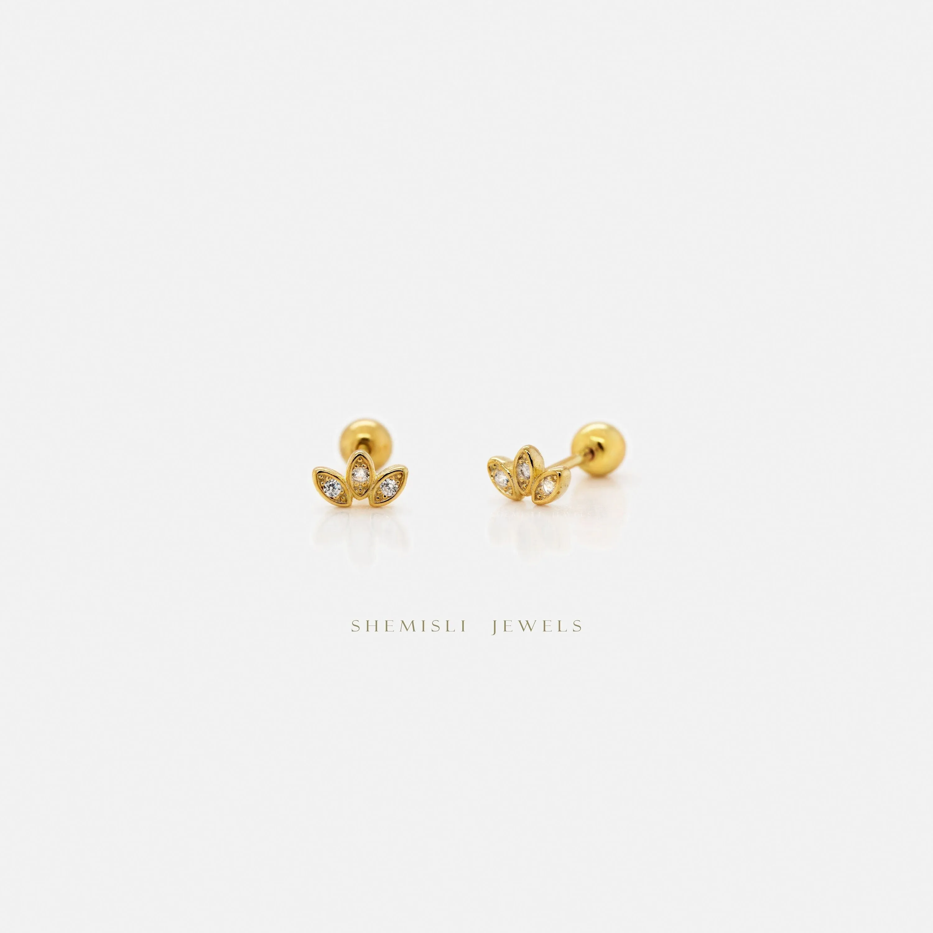 Tiny Flower Stud Earrings with Screw Ball End (Type B), Unisex, Gold, Silver SHEMISLI - SS183, SS644